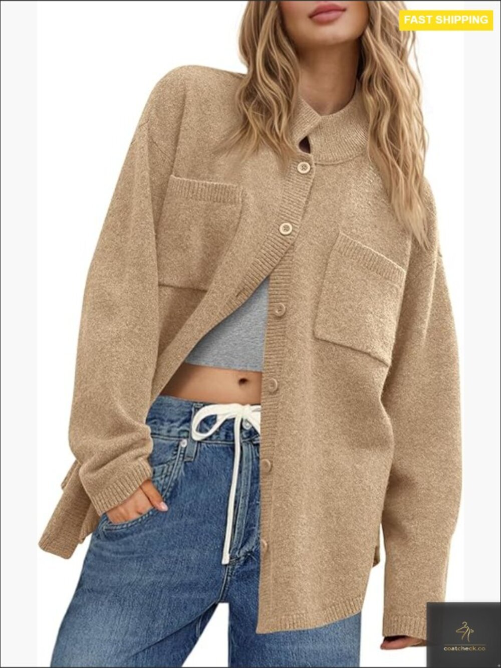 Oversized Collared Cardigan Button Down Knit Sweater Jacket Fall Casual Chic